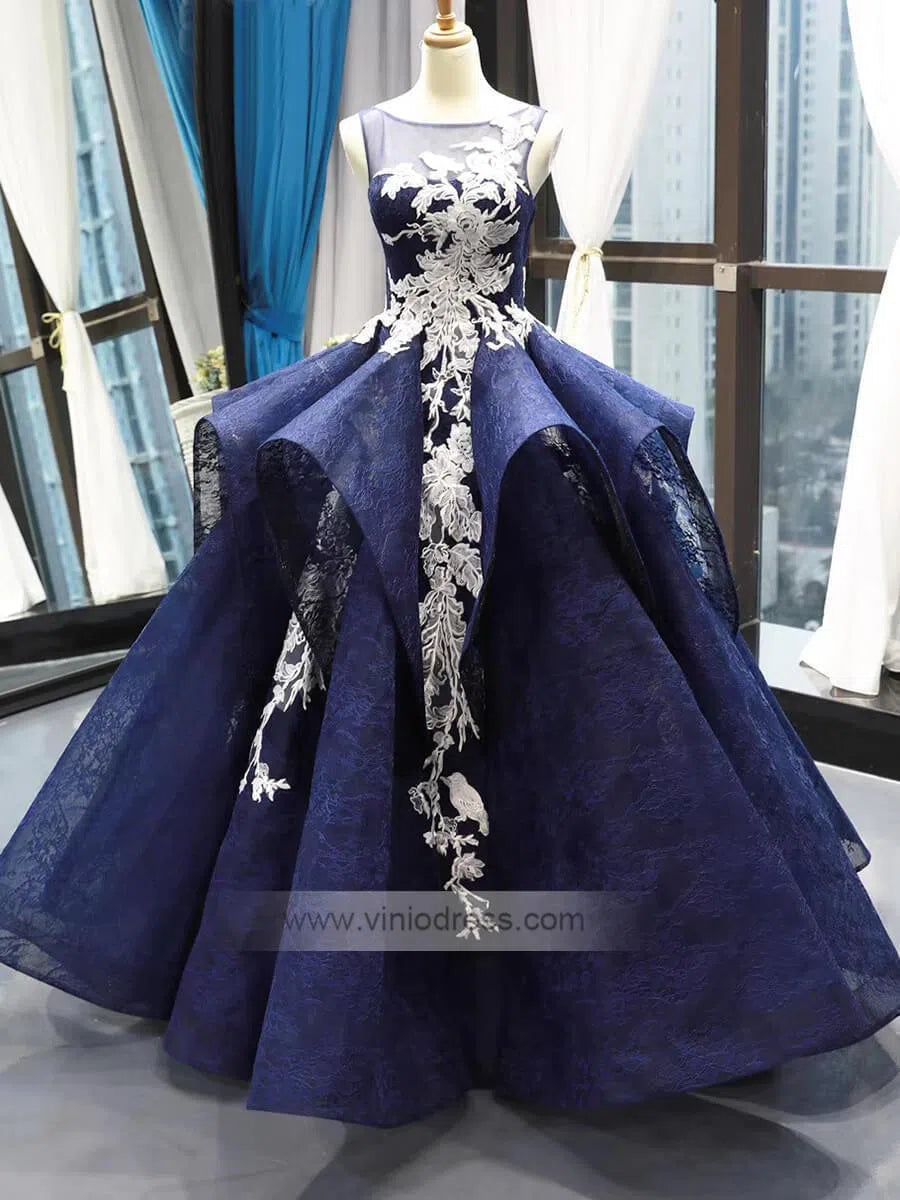 Prom Dress 2025 Navy Blue Lace Quinceanera Dress Ball Gown Prom Dress FD1106 viniodress-unique Quinceanera Dresses-Navy Blue-US 2-Viniodress