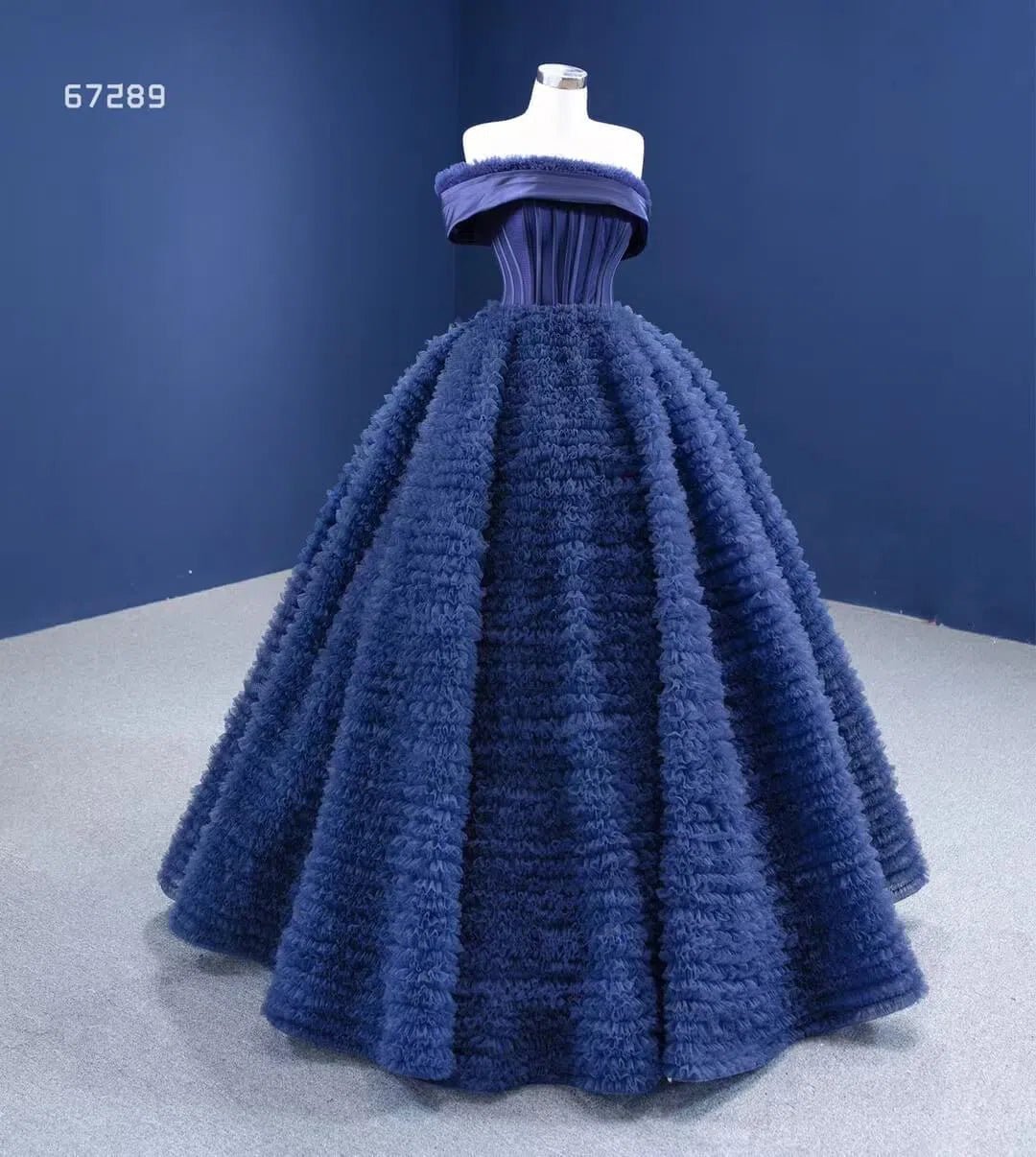 Navy Blue Ruffled Ball Gown Strapless Quinceanera Dresses 67289 viniodress-Quinceanera Dresses 2025 -Viniodress-Navy Blue-Custom Size-
