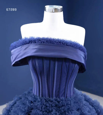 Navy Blue Ruffled Ball Gown Strapless Quinceanera Dresses 67289 viniodress-Quinceanera Dresses 2025 -Viniodress-Navy Blue-Custom Size-