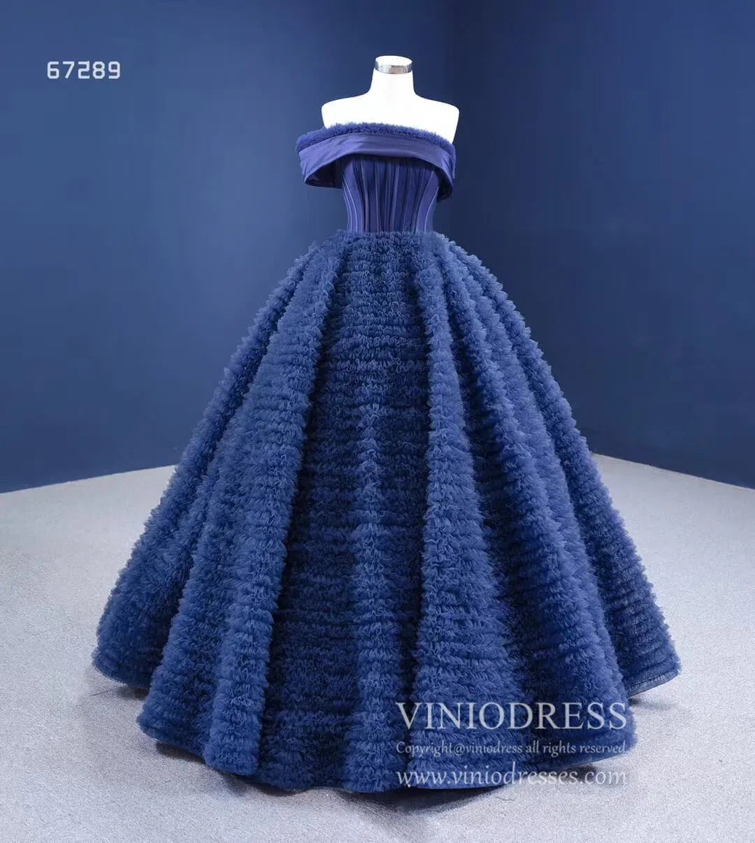 Quinceanera Dresses 2025 Navy Blue Ruffled Ball Gown Strapless Quinceanera Dresses 67289 viniodress-plus size wedding dresses Viniodress-Navy Blue-Custom Size-