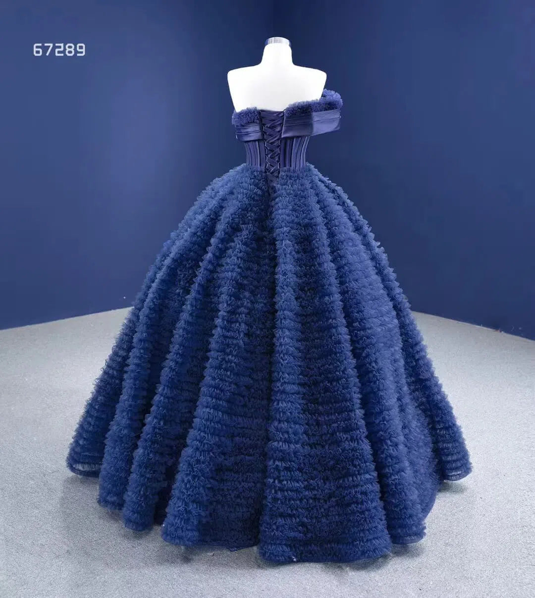 Quinceanera Dresses 2025 Navy Blue Ruffled Ball Gown Strapless Quinceanera Dresses 67289 viniodress-plus size wedding dresses Viniodress-Navy Blue-Custom Size-