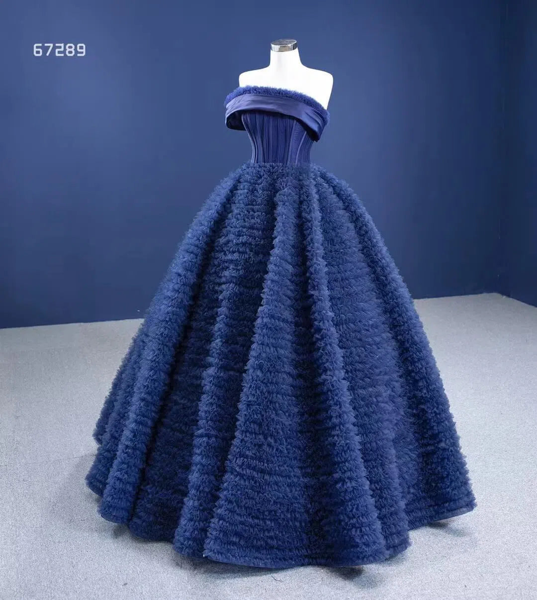 Quinceanera Dresses 2025 Navy Blue Ruffled Ball Gown Strapless Quinceanera Dresses 67289 viniodress-plus size wedding dresses Viniodress-Navy Blue-Custom Size-