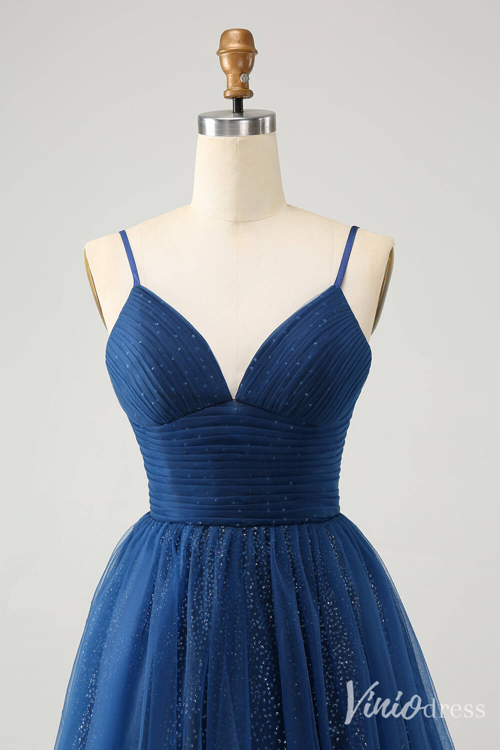 Navy Blue Spaghetti Strap Homecoming Dresses A Line V-Neck Back to School Dress S24024-prom dresses 2025 -Viniodress-Navy Blue-Custom Size-