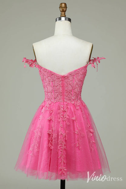 Navy Blue Spaghetti Strap Homecoming Dresses Lace Applique Back to School Dress S24025-prom dresses 2025 -Viniodress-Navy Blue-Custom Size-