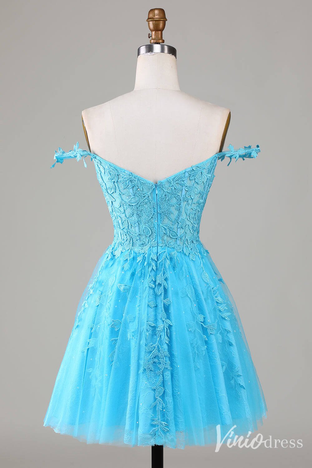 Navy Blue Spaghetti Strap Homecoming Dresses Lace Applique Back to School Dress S24025-prom dresses 2025 -Viniodress-Navy Blue-Custom Size-