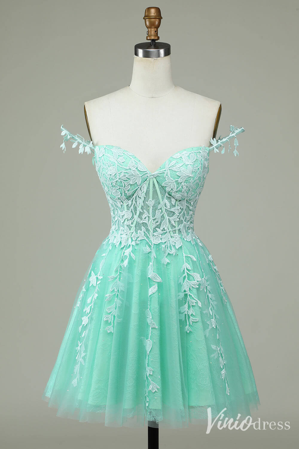 Navy Blue Spaghetti Strap Homecoming Dresses Lace Applique Back to School Dress S24025-prom dresses 2025 -Viniodress-Navy Blue-Custom Size-