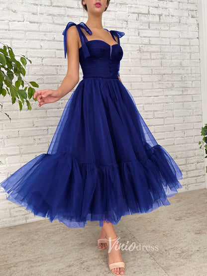 Navy Blue Tulle Prom Dresses Mid-Length Evening Dress FD3186-prom dresses 2025 -Viniodress-Royal Blue-Custom Size-