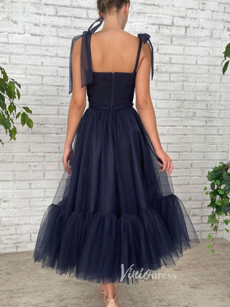 Prom Dress 2025 Navy Blue Tulle Prom Dresses Mid-Length Evening Dress FD3186-unique prom dresses-Navy Blue-Custom Size-Viniodress