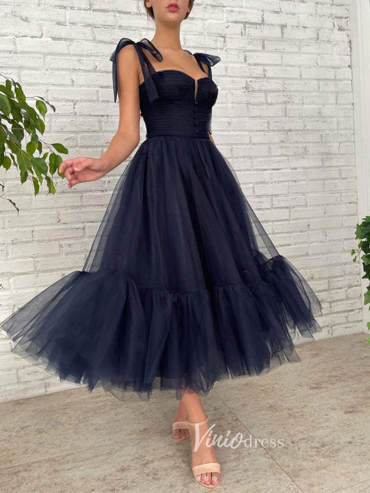 Prom Dress 2025 Navy Blue Tulle Prom Dresses Mid-Length Evening Dress FD3186-unique prom dresses-Navy Blue-Custom Size-Viniodress