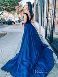 Navy Blue Velvet Mermaid Prom Dresses Organza Overskirt Off the Shoulder FD4056-prom dresses-Viniodress-Viniodress