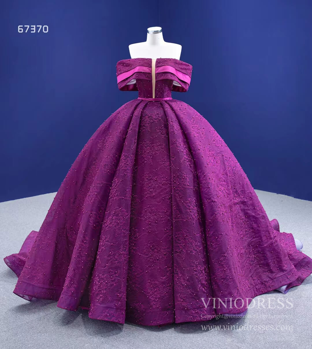 New Magenta Lace Quinceañera Dresses Princess Ball Gown 67370 viniodress-Quinceanera Dresses 2025 -Viniodress-Magenta-Custom Size-
