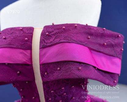 New Magenta Lace Quinceañera Dresses Princess Ball Gown 67370 viniodress-Quinceanera Dresses 2025 -Viniodress-Magenta-Custom Size-