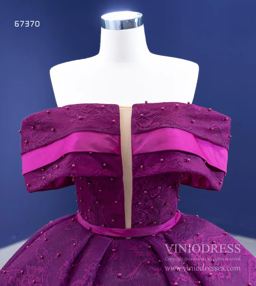 New Magenta Lace Quinceañera Dresses Princess Ball Gown 67370 viniodress-Quinceanera Dresses 2025 -Viniodress-Magenta-Custom Size-