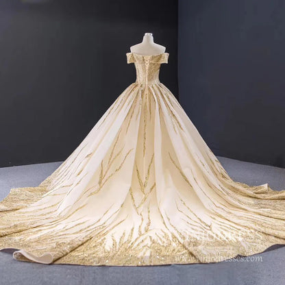 New Off the Shoulder Gold Wedding Dresses Luxury Debut Dress 67013 viniodress-wedding dresses 2025 -Viniodress-Gold-Custom Size-