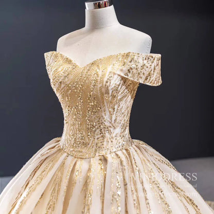New Off the Shoulder Gold Wedding Dresses Luxury Debut Dress 67013 viniodress-wedding dresses 2025 -Viniodress-Gold-Custom Size-