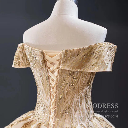 New Off the Shoulder Gold Wedding Dresses Luxury Debut Dress 67013 viniodress-wedding dresses 2025 -Viniodress-Gold-Custom Size-