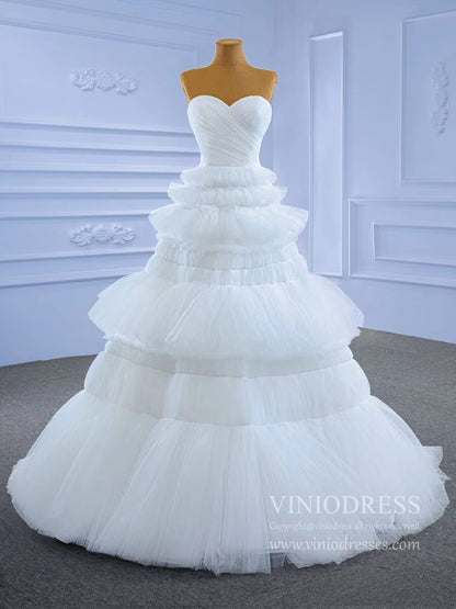 New Strapless Tulle Wedding Dresses Vintage Tulle Ball Gowns-wedding dresses 2025 -Viniodress-Ivory-Custom Size-