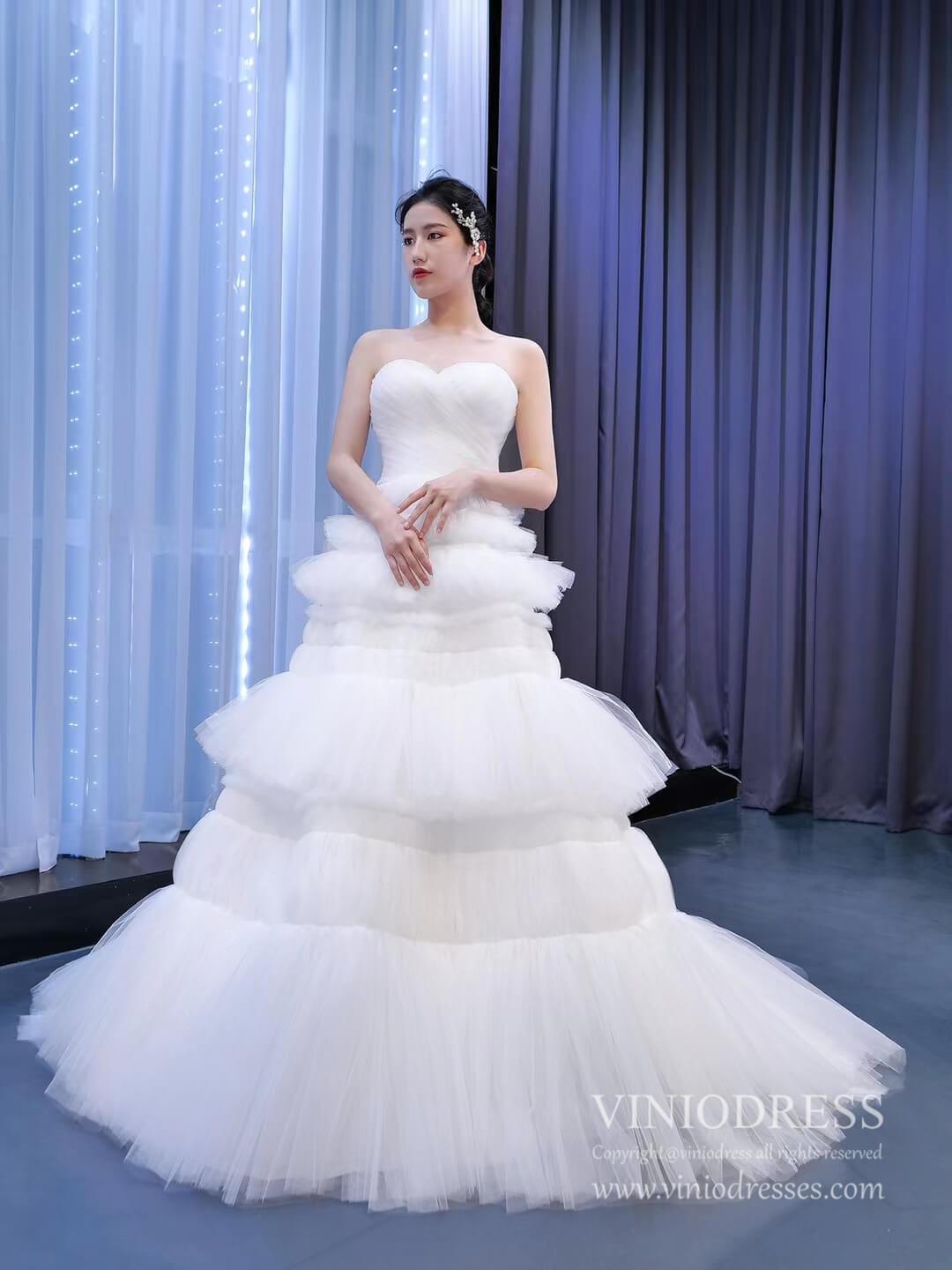 New Strapless Tulle Wedding Dresses Vintage Tulle Ball Gowns-wedding dresses 2025 -Viniodress-Ivory-Custom Size-