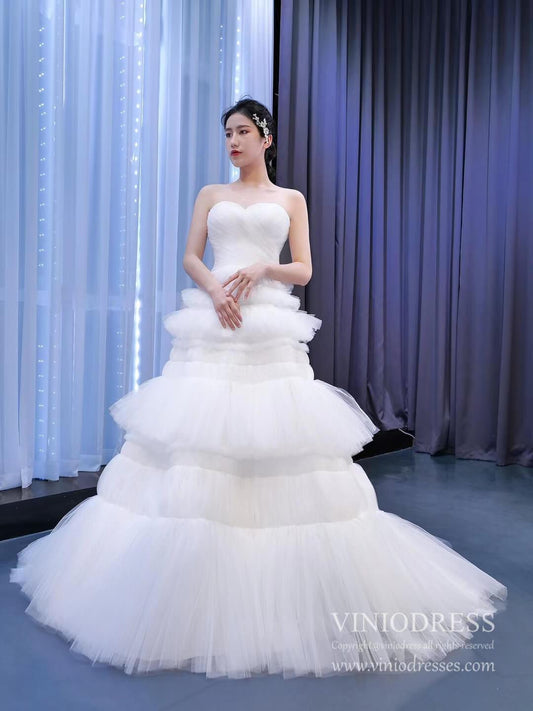 New Strapless Tulle Wedding Dresses Vintage Tulle Ball Gowns-wedding dresses 2025 -Viniodress-Ivory-Custom Size-