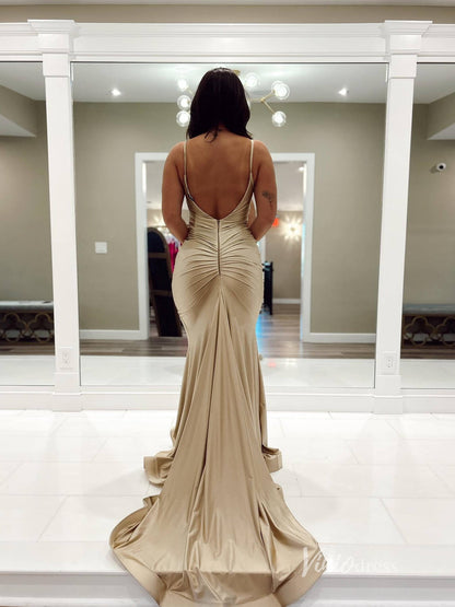 Nude Satin Mermaid Prom Dresses Spaghetti Strap Evening Dress FD3677-prom dresses 2025 -Viniodress-Nude-Custom Size-