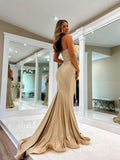 Nude Strapless Mermaid Prom Dresses with Feathers Satin Pleated Evening Dress FD3679-prom dresses-Viniodress-Viniodress