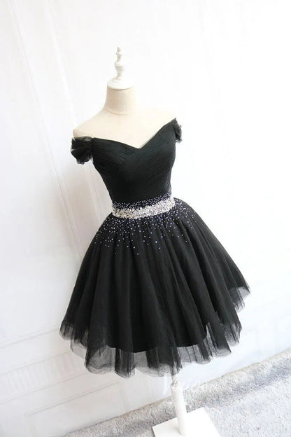 Off Shoulder Beaded Lilac Tulle Homecoming Dresses SD1394-Homecoming Dresses 2025 -Viniodress-Black-Custom Size-