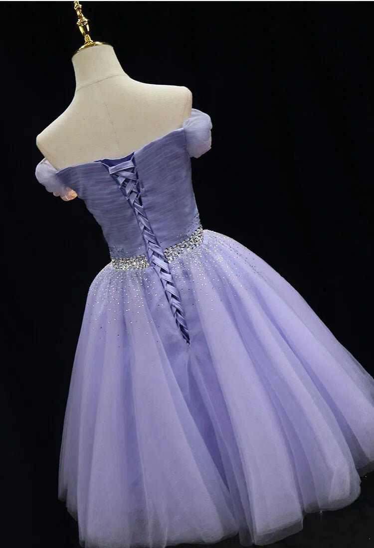 Off Shoulder Beaded Lilac Tulle Homecoming Dresses SD1394-Homecoming Dresses 2025 -Viniodress-Lavender-Custom Size-