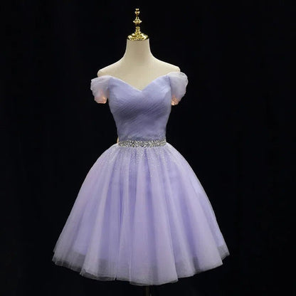 Off Shoulder Beaded Lilac Tulle Homecoming Dresses SD1394-Homecoming Dresses 2025 -Viniodress-Lavender-Custom Size-