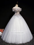 Prom Dress 2025 Cheap Off Shoulder Cute Floral Quinceañera Dresses FD1462-unique prom dresses-As Picture-Custom Size-Viniodress