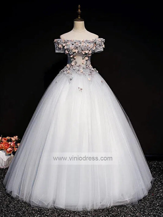 Prom Dress 2025 Cheap Off Shoulder Cute Floral Quinceañera Dresses FD1462-unique prom dresses-As Picture-Custom Size-Viniodress