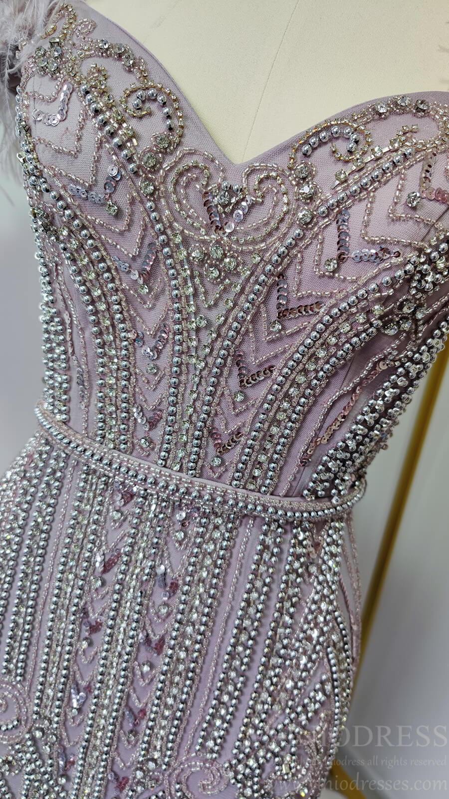 Off Shoulder Feather Beaded Mauve Prom Dresses 20s Party Dress FD2615-Evening Dresses 2025 -Viniodress-Mauve-US2-