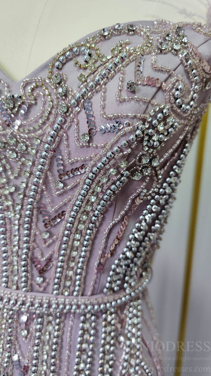 Off Shoulder Feather Beaded Mauve Prom Dresses 20s Party Dress FD2615-Evening Dresses 2025 -Viniodress-Mauve-US2-