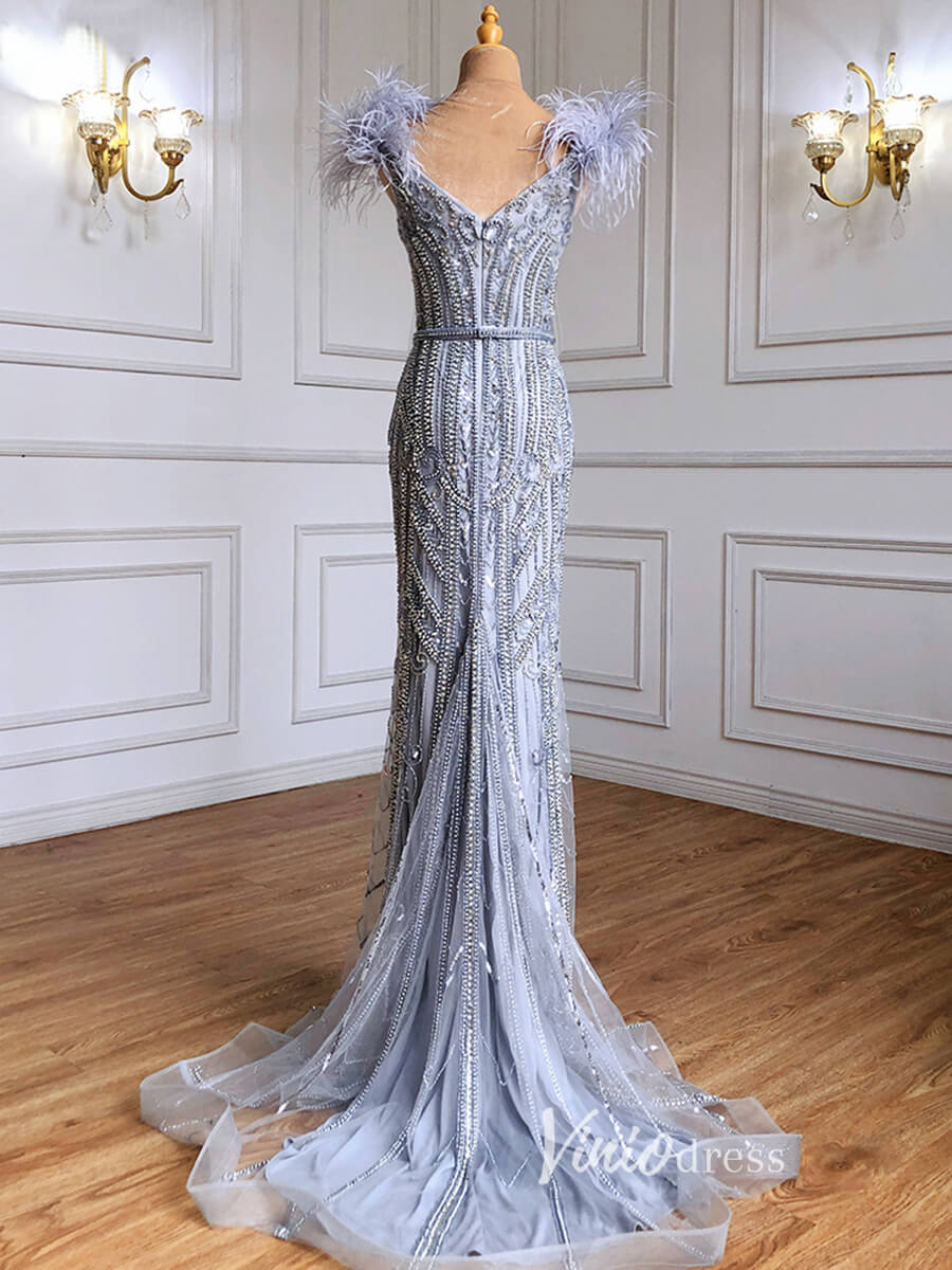 Off Shoulder Feather Beaded Mauve Prom Dresses 20s Party Dress FD2615-Evening Dresses 2025 -Viniodress-Mauve-US2-
