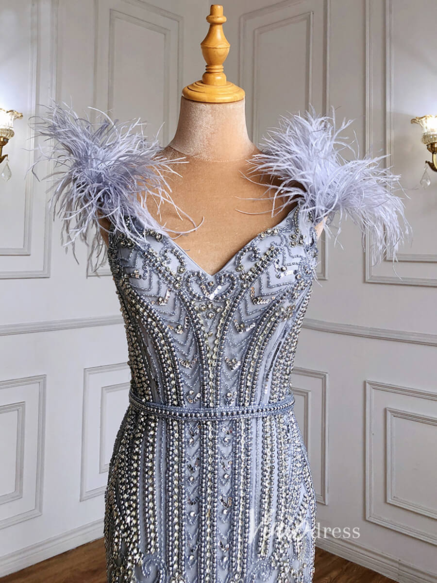 Off Shoulder Feather Beaded Mauve Prom Dresses 20s Party Dress FD2615-Evening Dresses 2025 -Viniodress-Mauve-US2-