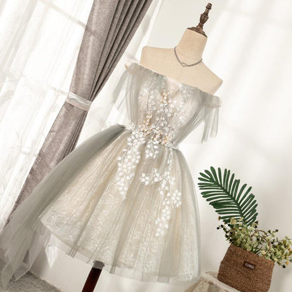 Off Shoulder Floral Lace Homecoming Dress SD1386 Viniodress-Homecoming Dresses 2025 -VINIODRESS-US2-Grey-