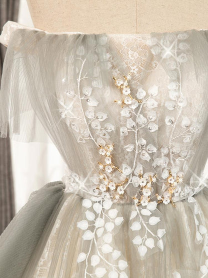 Off Shoulder Floral Lace Homecoming Dress SD1386 Viniodress-Homecoming Dresses 2025 -VINIODRESS-US2-Grey-