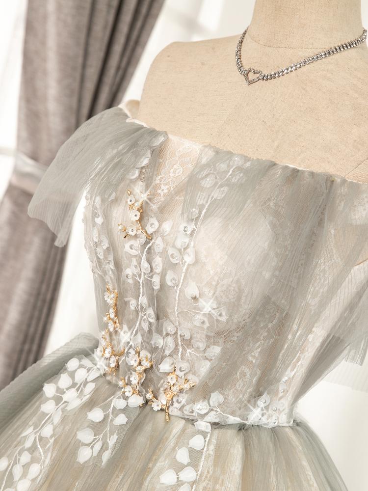 Off Shoulder Floral Lace Homecoming Dress SD1386 Viniodress-Homecoming Dresses 2025 -VINIODRESS-US2-Grey-