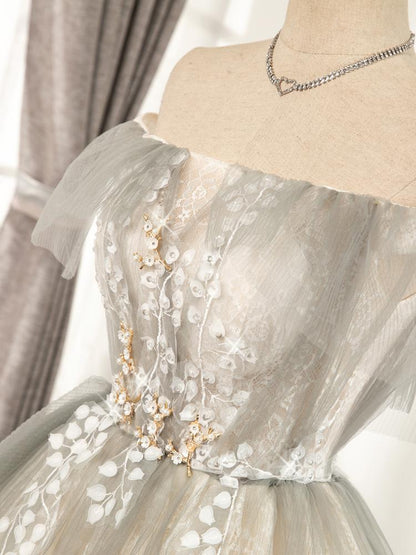 Off Shoulder Floral Lace Homecoming Dress SD1386 Viniodress-Homecoming Dresses 2025 -VINIODRESS-US2-Grey-