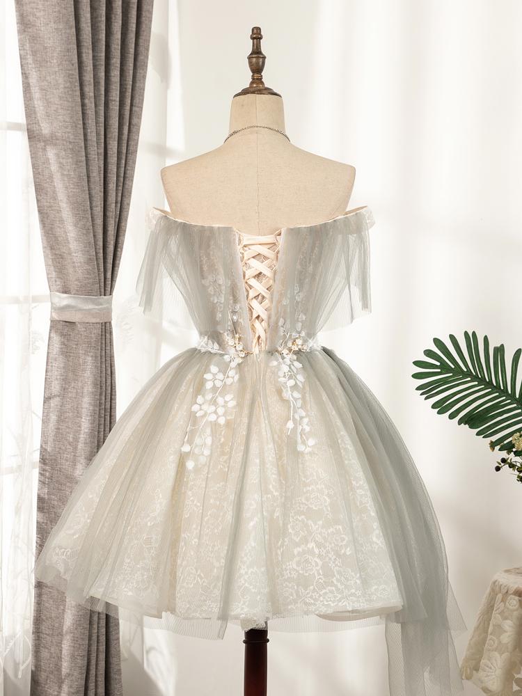Off Shoulder Floral Lace Homecoming Dress SD1386 Viniodress-Homecoming Dresses 2025 -VINIODRESS-US2-Grey-
