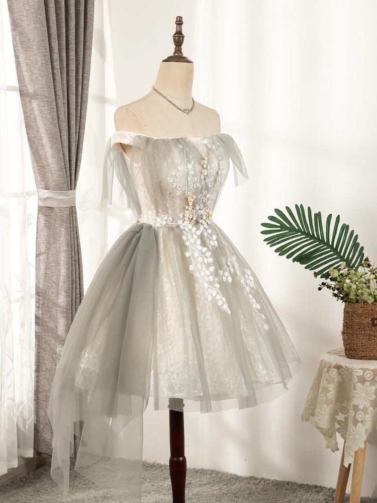 Off Shoulder Floral Lace Homecoming Dress SD1386 Viniodress-Homecoming Dresses 2025 -VINIODRESS-US2-Grey-