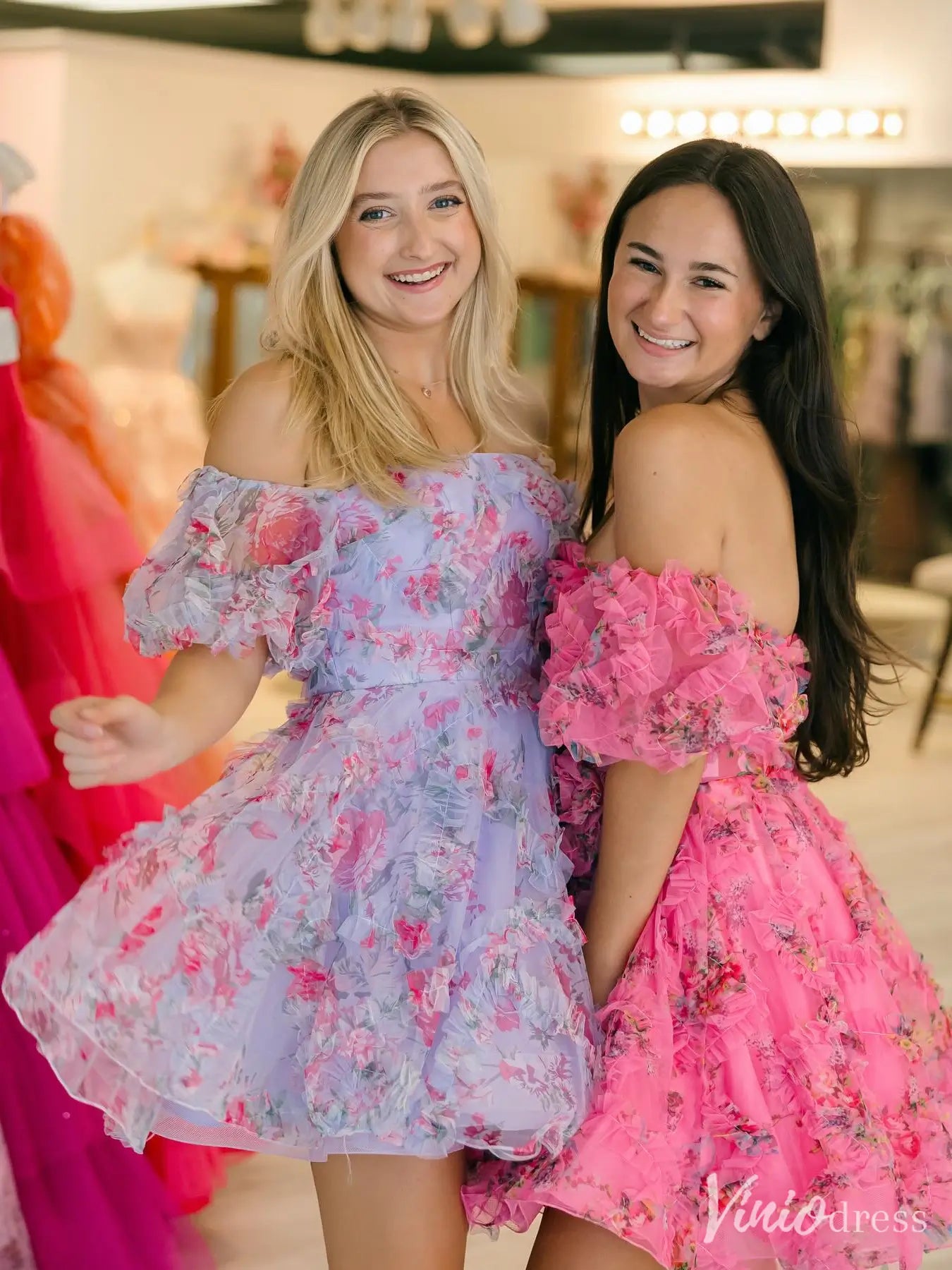 Off-Shoulder Homecoming Dress with Ruffled Bodice and Layered Tulle Skirt – SD1720-Homecoming Dresses 2025 -Viniodress-Lavender-Custom Size-