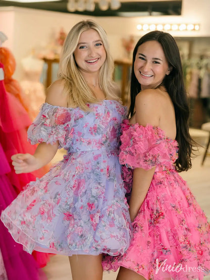 Off-Shoulder Homecoming Dress with Ruffled Bodice and Layered Tulle Skirt – SD1720-Homecoming Dresses 2025 -Viniodress-Lavender-Custom Size-
