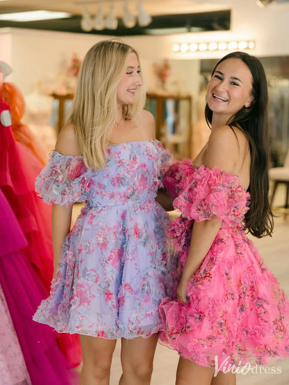 Off-Shoulder Homecoming Dress with Ruffled Bodice and Layered Tulle Skirt – SD1720-Homecoming Dresses 2025 -Viniodress-Lavender-Custom Size-