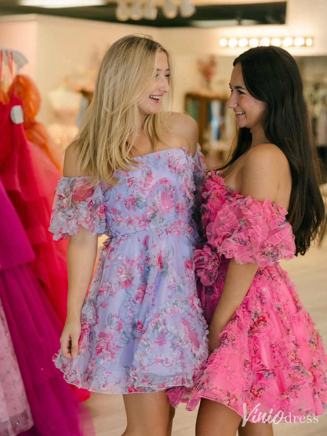 Off-Shoulder Homecoming Dress with Ruffled Bodice and Layered Tulle Skirt – SD1720-Homecoming Dresses 2025 -Viniodress-Lavender-Custom Size-