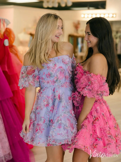 Off-Shoulder Homecoming Dress with Ruffled Bodice and Layered Tulle Skirt – SD1720-Homecoming Dresses 2025 -Viniodress-Lavender-Custom Size-