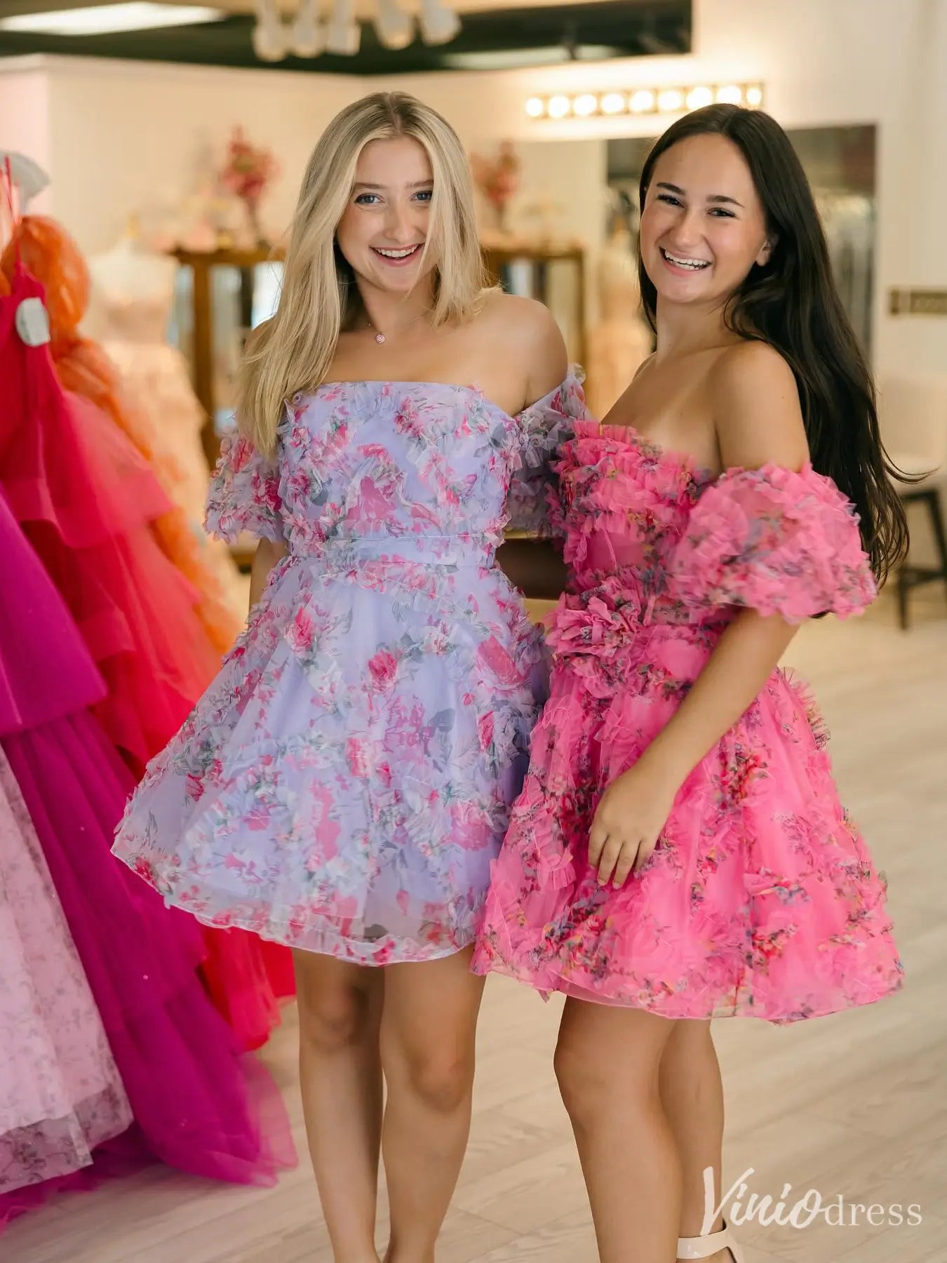 Off-Shoulder Homecoming Dress with Ruffled Bodice and Layered Tulle Skirt – SD1720-Homecoming Dresses 2025 -Viniodress-Lavender-Custom Size-