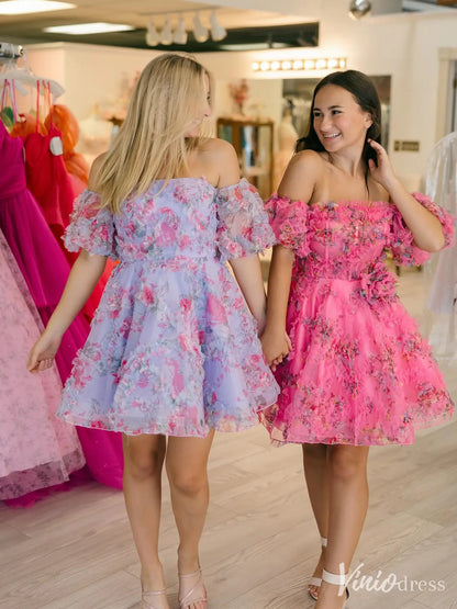 Off-Shoulder Homecoming Dress with Ruffled Bodice and Layered Tulle Skirt – SD1720-Homecoming Dresses 2025 -Viniodress-Lavender-Custom Size-