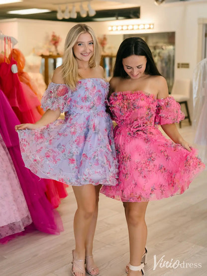 Off-Shoulder Homecoming Dress with Ruffled Bodice and Layered Tulle Skirt – SD1720-Homecoming Dresses 2025 -Viniodress-Lavender-Custom Size-