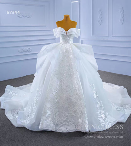 Off Shoulder Lace Applique Wedding Gown Dubai Wedding Dress 67344-wedding dresses 2025 -Viniodress-Ivory-Custom Size-