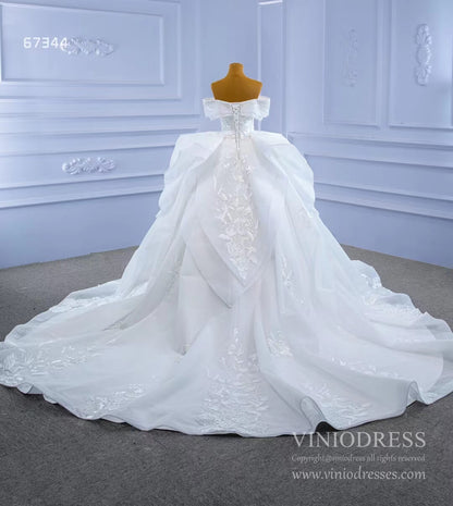 Off Shoulder Lace Applique Wedding Gown Dubai Wedding Dress 67344-wedding dresses 2025 -Viniodress-Ivory-Custom Size-